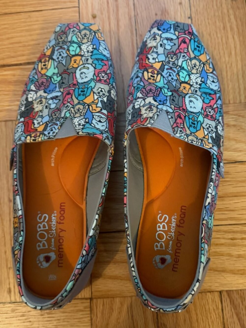 Skechers BOBS Size 8 Plush "Woof Party" Dog Print Flats